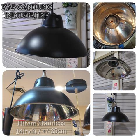 Jual Kap Lampu Gantung Industri Hitam Stainless Fitting E27 35cm 35 Cm