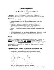 Maleicacidlab 1 Doc Organic Chemistry Lab Cis Trans Isomerization Of