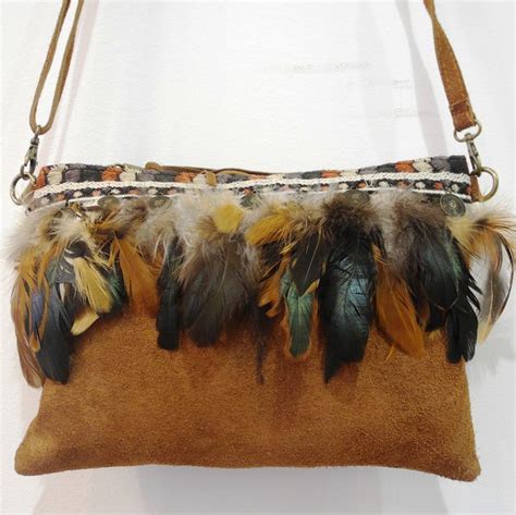 Cartera De Mano Con Asa Piel Ante Y Plumas Naturales Cartera De Mano