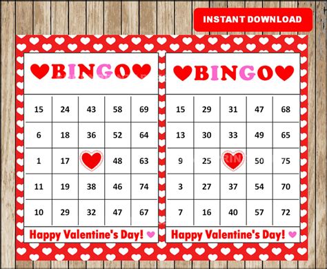 Printable Valentine S Bingo Cards Printable Valentine Etsy