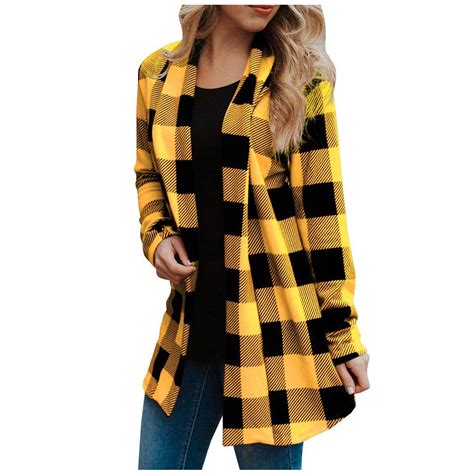 Fanxing Christmas Deals Clearance Womens Button Down Long Plaid Flannel Shirts Cardigan Long