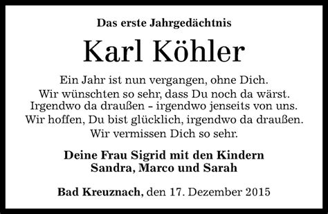 Traueranzeigen von Karl Köhler rz trauer de