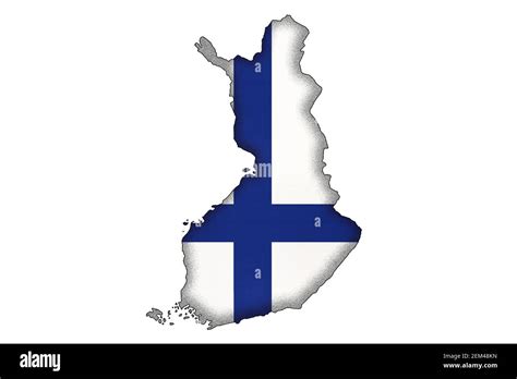 Finland Border Silhouette With National Flag Isolated On White