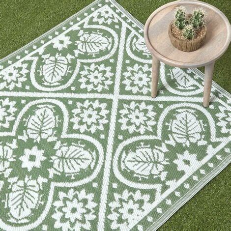 HOMESCAPES Tapis dextérieur vert à motif carrelage 182 x 122 cm