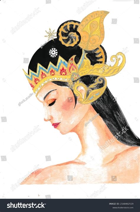 Srikandi Wayang Watercolor Illustration Side Profile Stock Vector