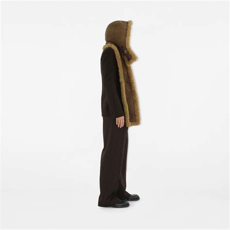 Hooded Shearling Scarf In Moss Brown Burberry® Official