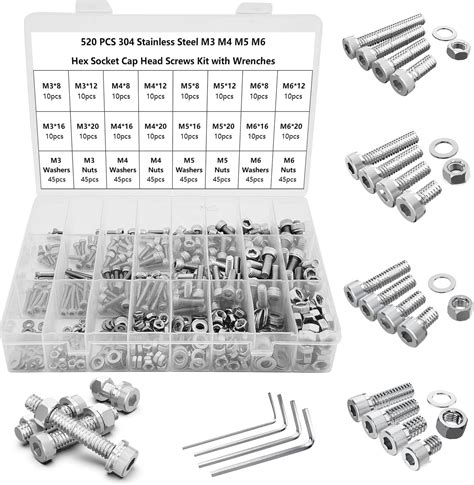 520 Stück M3 M4 M5 M6 Innensechskant Schrauben Kit Edelstahl schrauben