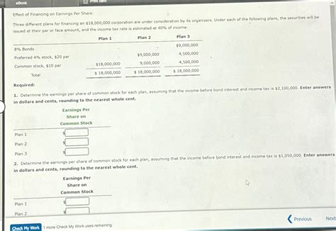 Solved Effect Of Financing On Earnings Per Share Issued At Chegg