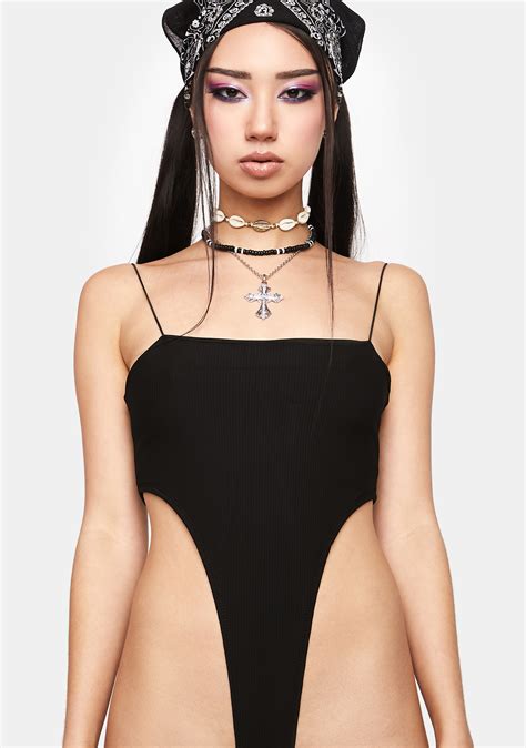 Edikted High Cut Spaghetti Strap Bodysuit Black Dolls Kill