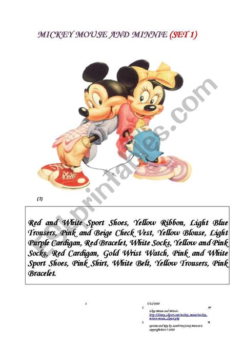 Mickey Mouse And Minnie Set 1 Esl Worksheet By Linam