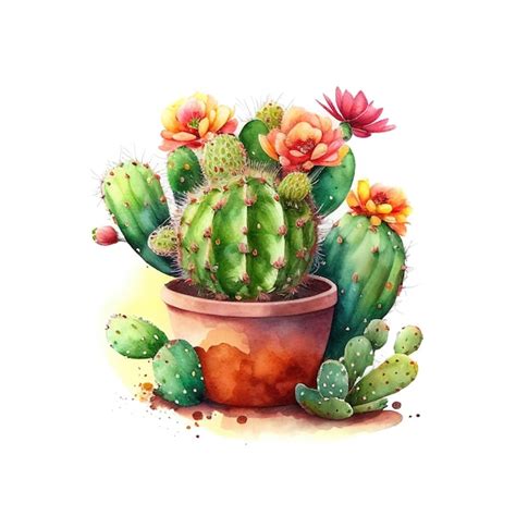 Cactus de acuarela en maceta cactus mexicanos ilustración de ia