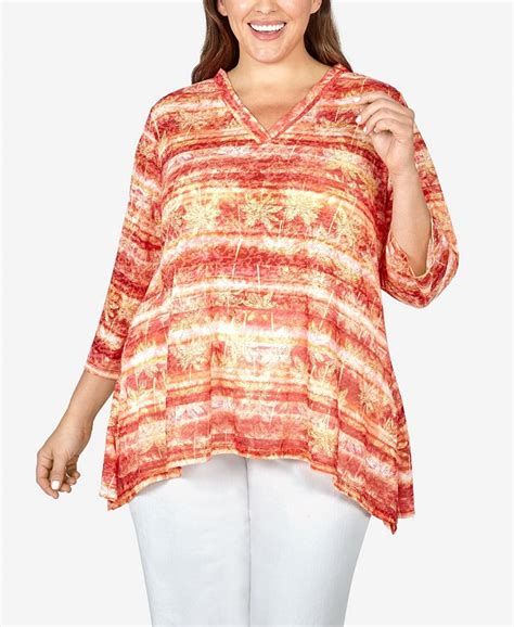 Ruby Rd Plus Size Embellished Tropical Stripe Burnout Top Macys