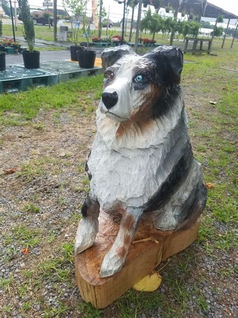 Woody S Wood Carving Australian Shepherd Chainsaw Carving Dog Dog