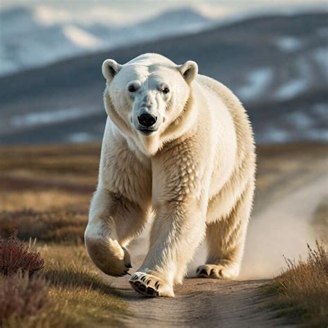 Premium Photo Polar Bear Running On Background Track Desert Nature