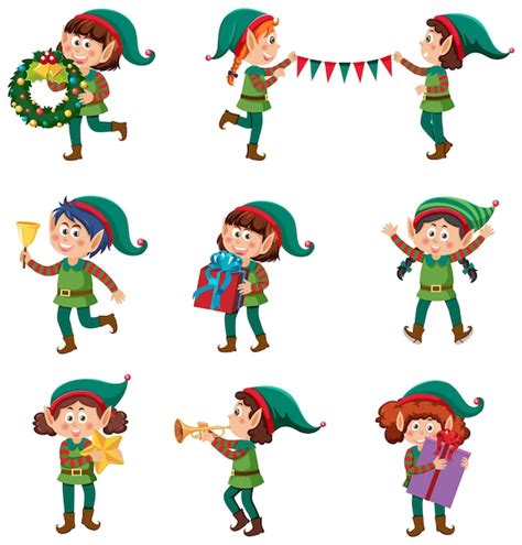 Premium Vector Christmas Elves Cartoon Characters Set