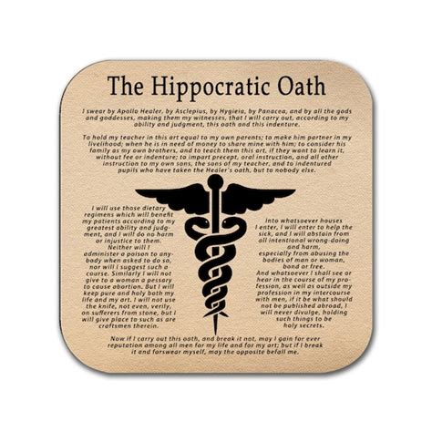 Hippocratic Oath Coaster English Version Gift For Doctor Etsy Canada