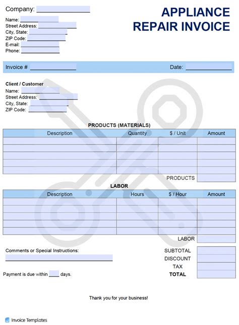 Appliance Repair Invoice Template