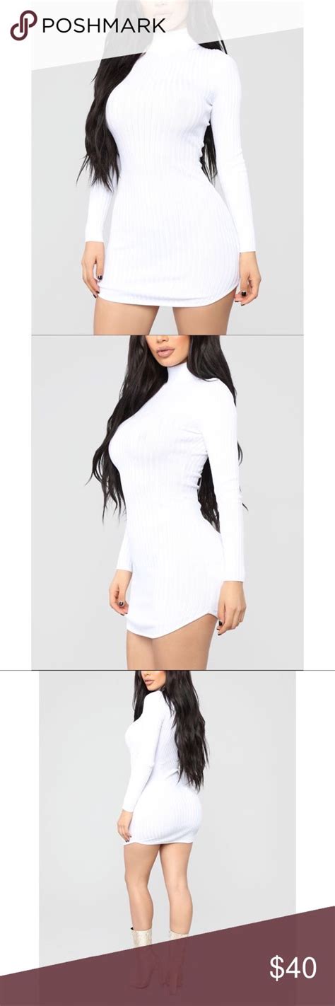 White Knit Long Sleeve Turtle Neck Dress Turtle Neck Dress Clothes