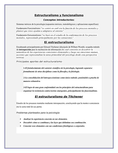 Resumen Estructuralismo Y Funcionalismo Estructuralismo Y