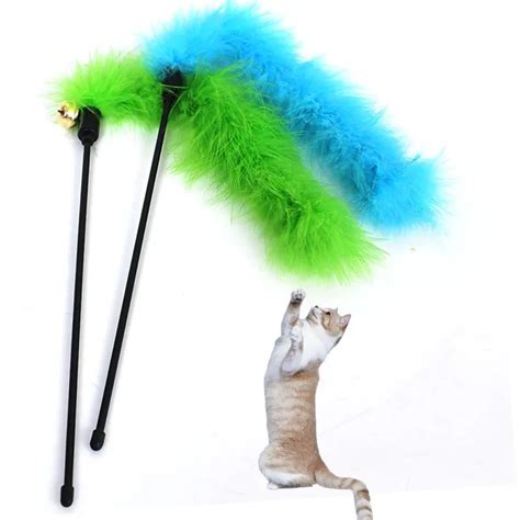 Colorful Pet Cat Playing Toys Bell Feather Dangle Kitten Rod Toy