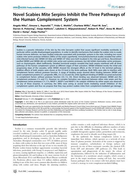 Pdf Novel Scabies Mite Serpins Inhibit The Three Pathways Of