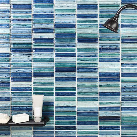 Maya Stacked Aqua Polished Glass Mosaic