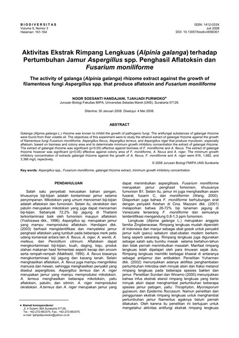 Pdf The Activity Of Galanga Alpinia Galanga Rhizome Extract Against