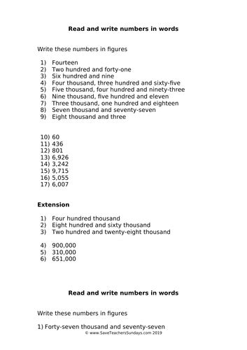 Year 5 Numbers In Words Worksheets Differentiated Lesson Plan