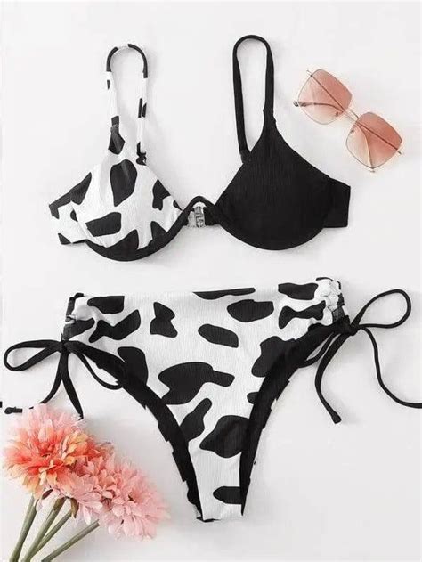 Ladies One Piece Underwire Cow Print Swimsuit Lovemi