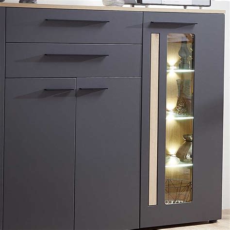 Design Highboard Mossava In Dunkelgrau Und Wildeiche Optik Mit LED