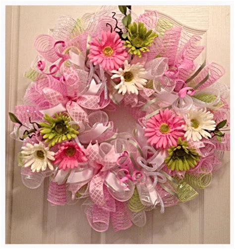 Pink Daisy Deco Mesh Wreathspring Wreatheaster Wreathpink Etsy Deco Mesh Wreaths Spring