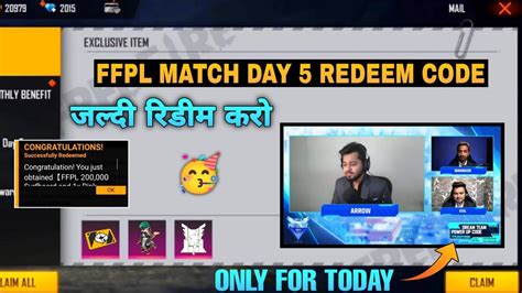 Ffpl Match Day Redeem Code Today Free Fire Pro League Redeem Code