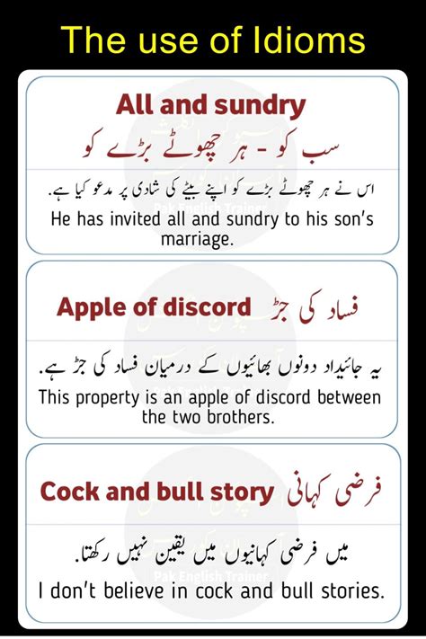 English Idioms With Urdu Meanings Spoken English