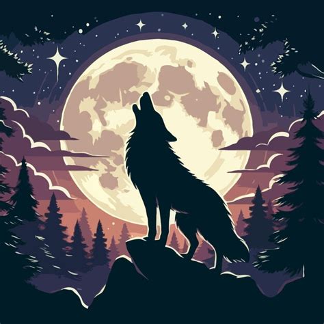 Premium Vector Full Moon With Howling Wolf Silhouette Vector