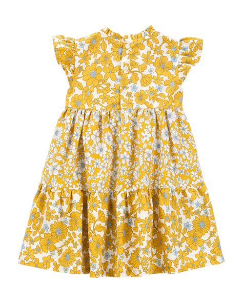 Riachuelo Vestido curto infantil evasê babados florzinhas amarelo