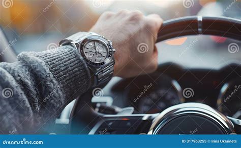 Man X S Hand On Steering Wheel With Luxury Watch Driving Concept