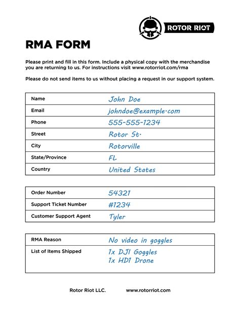 Rma Form Template