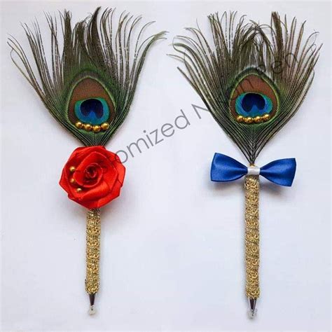 Customized Nikah Pen For Him And Her With Peacock Feathers Wedding Day