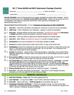 Fillable Online Mcc Submission Package Checklist Nchfacom Fax Email