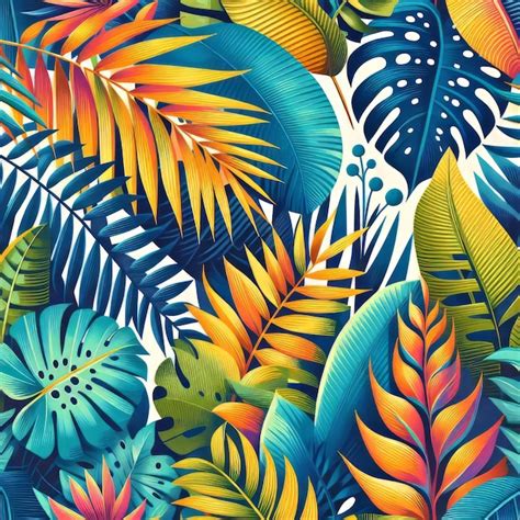 Un Fondo Colorido Con Plantas Tropicales Y Los Colores De Las Hojas