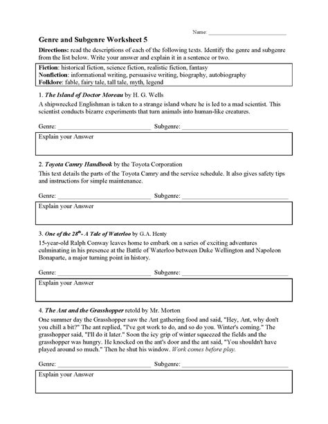 Genre Worksheets Ereading Worksheets