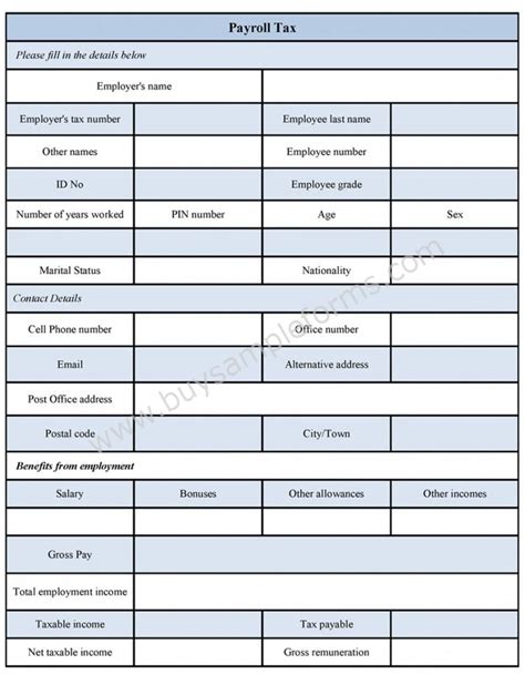 Payroll Tax Form - Sample Forms