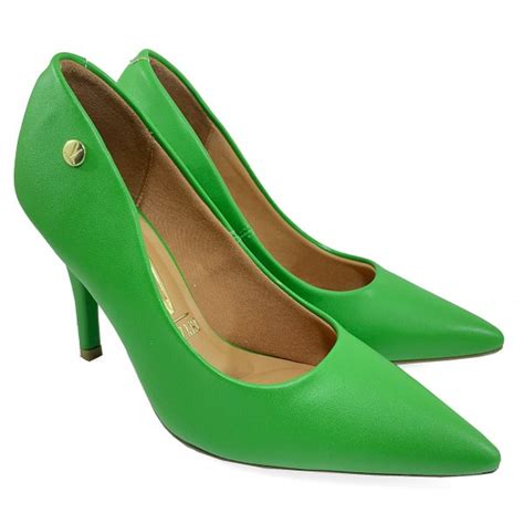 Scarpin Vizzano Pelica Salto Alto Bico Fino Verde Compre Agora