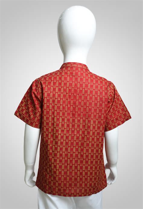 Shoishob Bangladesh Red Wine Cotton With Yellow Block Prints Half