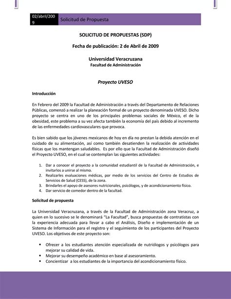 Solicitud De Propuesta Sdp Pdf