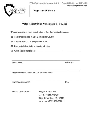 Fillable Online Sbcounty Gov Uploads Rovregistrar Of Voters San