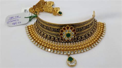 Oxide 22kt gold collar set | Choker necklace designs, Antique necklaces ...