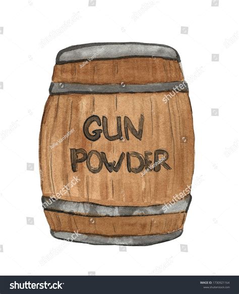 Watercolor Cartoon Illustration Wooden Barrel Gunpowder ภาพประกอบสตอก