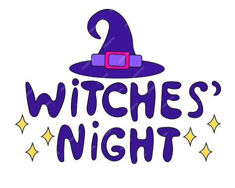 Premium Vector | Witches night lettering design with witch hat and ...