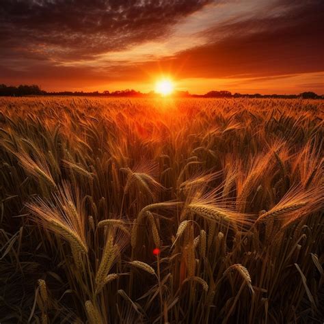 Premium Ai Image Sunrise Over A Wheat Field